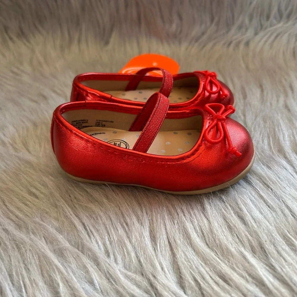 Wonder‎ Nation Bow Ballet Shoes Baby Girls Size 3 Red Mary Jane Slip On